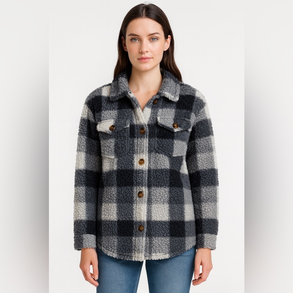 SHEIN Women's Sherpa Button Down Jackets